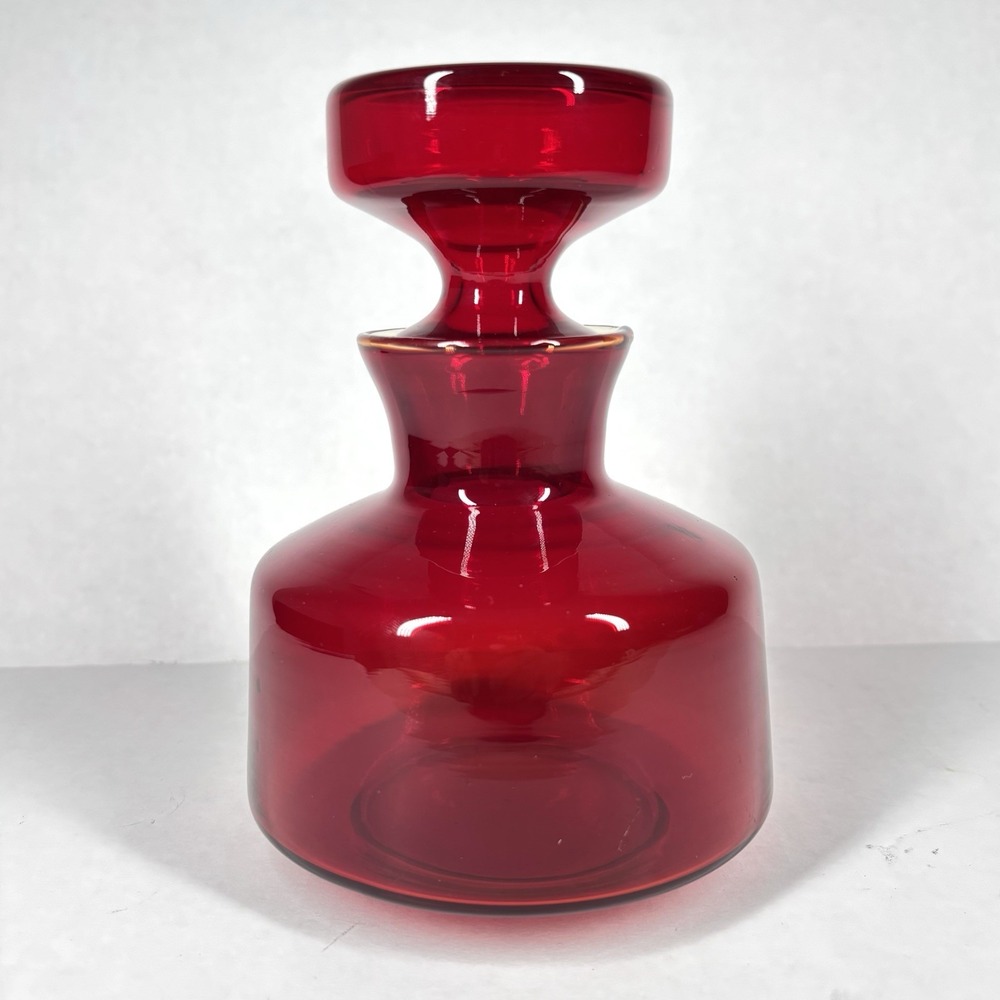 VTG Viking Glass Co 6.5" Ruby Red Decanter Flat Top MCM Art Barware Beverage EUC